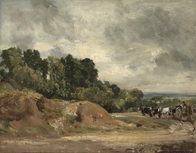 Sandbankar och en vagn och hästar på Hampstead Heath, c.1820-25 av John Constable