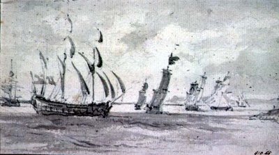 Frakt i en bris i Themsen eller Medway (grafit på papper) av John Constable