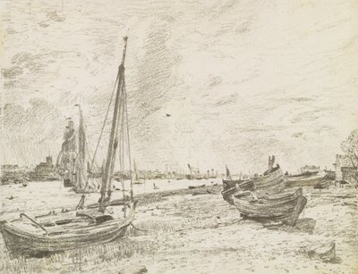Frakt på Themsen, ca 1818 (grafit på papper) av John Constable