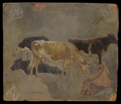 Studie av femhornade nötkreatur (verso) (olja på kvarnbräda) av John Constable