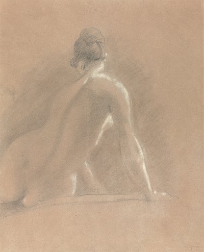 Studie av en kvinnlig naken, sedd bakifrån (krita på papper) av John Constable