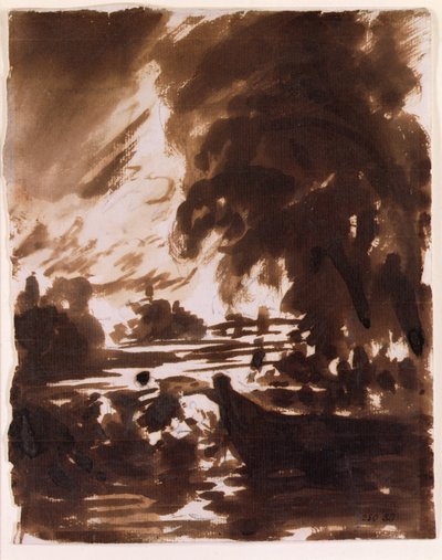 Träd och vattensträcka på Stour (brun tvätt) av John Constable