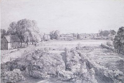 Utsikt över Östra Bergholt över köksträdgården till Golding, konstapelns hus av John Constable