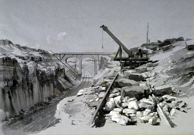 Blisworth Cutting, Northamptonshire, från ovan, 2 juli 1837 (penna & bläck och tvätt på papper) av John Cooke Bourne