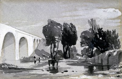 Blythe Viaduct, Hampton-in-Arden, ca 1838 (penna & bläck och tvätt på papper) av John Cooke Bourne