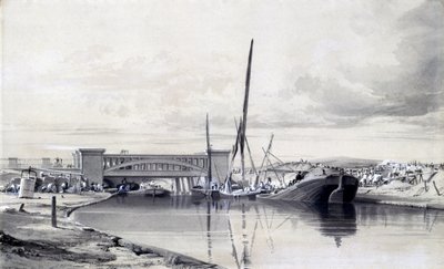Bron över Regents Canal, april 1837 (penna och bläck och tvätt på papper) av John Cooke Bourne