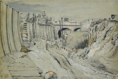 Konstruktion av London och Birmingham Railway, ca 1835 (penna och tvätt på papper) av John Cooke Bourne