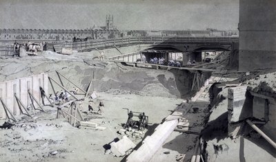 Hampstead Road Bridge, från Camden-sidan, 16 augusti 1836 (penna & bläck och tvätt på papper) av John Cooke Bourne
