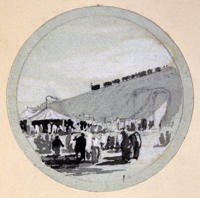 Opening, London & Birmingham Railway, ca 1838 (penna & bläck och tvätt på papper) av John Cooke Bourne