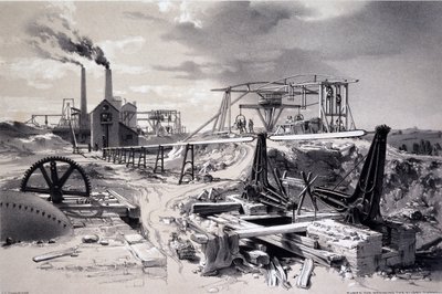 Pumpar, ventilationsschakt, Kilsby Tunnel, Northamptonshire, 15 juli 1837 (penna & bläck och tvätt på papper) av John Cooke Bourne