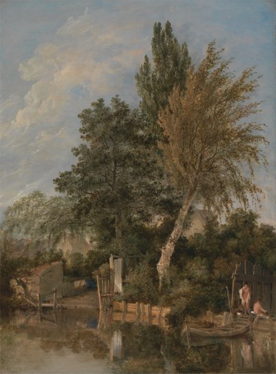 Pojkar badar vid floden Wensum, Norwich av John Crome