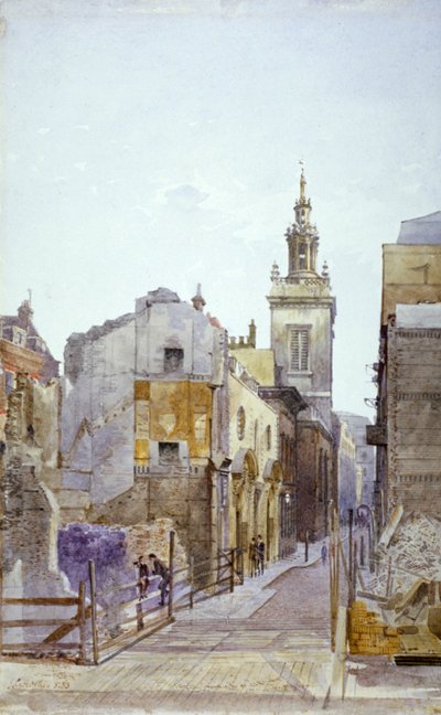 College Hill och Church of St Michael Paternoster Royal, City of London, 1883 av John Crowther