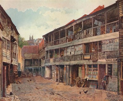 Kings Head Inn och Kings Head Inn Yard, Borough High Street, Southwark, London, 1879 av John Crowther