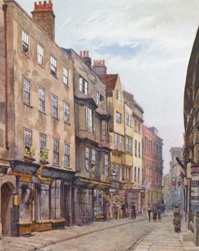 Lost London: Holywell Street, vy mot väster (färglitografi) av John Crowther