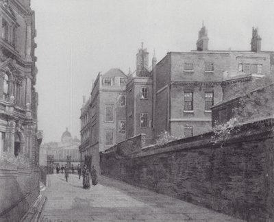 Det försvunna London: Passage i Spring Gardens från Trafalgar Square till Mall (litografi) av John Crowther