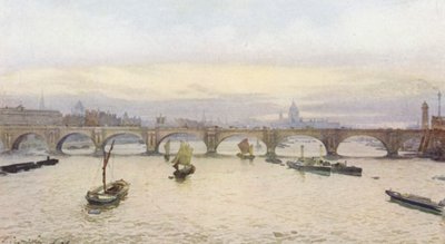 Försvunna London: Waterloo Bridge från Charing Cross Railway Bridge (färglitografi) av John Crowther