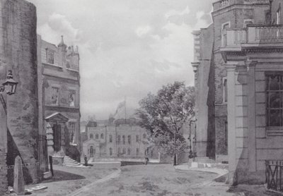Det försvunna London: Whitehall Yard, Vanbrughs hus i bakgrunden (litografi) av John Crowther