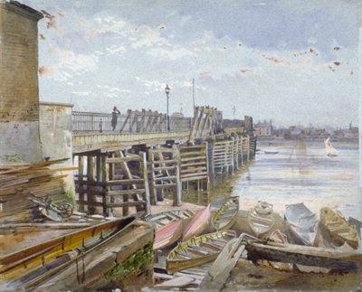 Utsikt över Battersea Bridge med utsikt över Themsen, London, 1885 av John Crowther