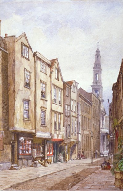 Utsikt över Drury Court, med utsikt mot St Mary le Strand, Westminster, London, 1882 av John Crowther