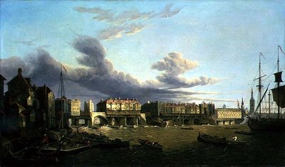 Utsikt över Old London Bridge som den var 1747 (olja på duk) av John Dean Paul