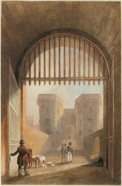 Gateway of the Gaol, Newcastle upon Tyne (bc, bläck och wc på papper) av John Dobson