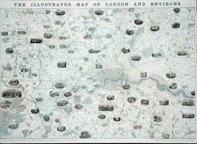 The Illustrated Map of London and Environs, c.1845-55 (lito i färg) av John Dower