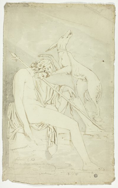 Forntida basrelief av sovande jägare och hund av John Downman