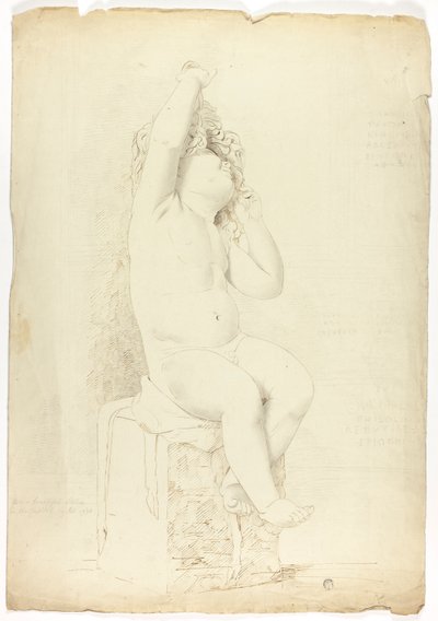 Forntida staty av sittande Putto som leker med masken av John Downman