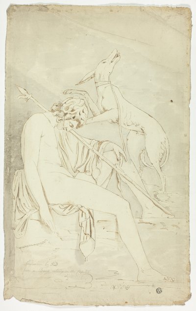 Forntida basrelief av sovande jägare och hund av John Downman