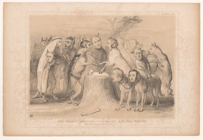 Pakt mellan de wolven och de schapen Fördraget mellan fåren och vargarna. Efter Les Loups et les Brevis av Granville (titel på objekt) HB Sketches (serietitel på objekt) av John Doyle