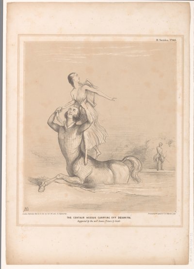 Spotprent träffade Lord Bentinck som kentaur Nessus Kentauren Nessus bär bort Deianira. Föreslagen av den välkända bilden av Guido (titel på objekt) HB Sketches (serietitel på objekt) av John Doyle