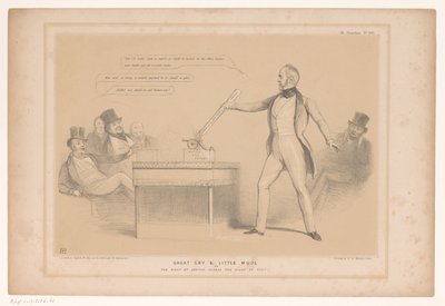 Spotprent träffade Lord Palmerston Ett stort rop och lite ull eller Sökningsrätten, kontra besöksrätten! (titel på objekt) HB Sketches (serietitel på objekt) av John Doyle