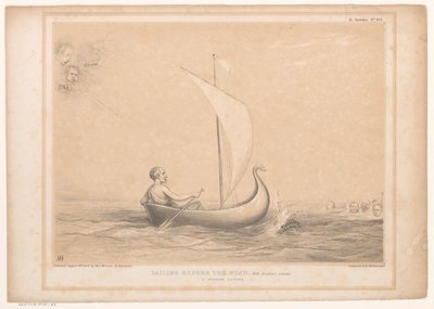 Spotprent träffade Lord Russell i en känga Segling för vinden, Med Breakers framåt. En smal flykt (titel på objekt) HB Sketches (serietitel på objekt) av John Doyle
