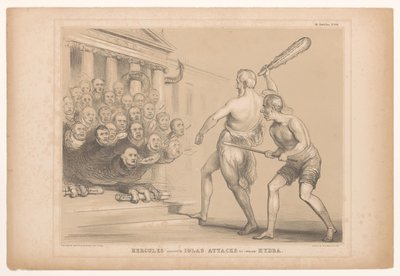 Spotprent träffade Wellington als Hercules Hercules, assisterad av Iolas attackerar den (indiska) Hydra (titel på objekt) HB Sketches (serietitel på objekt) av John Doyle