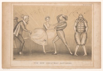 Spotprent met kerst voorstelling Den nya julpantomimen (titel på objekt) HB Sketches (serietitel på objekt) av John Doyle