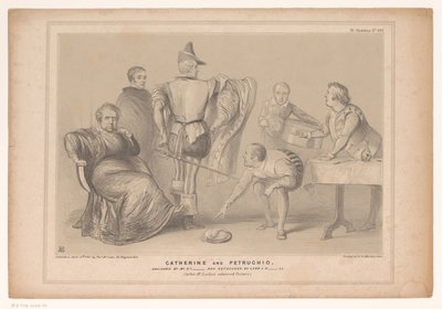 Spotprent träffade premier Robert Peel och Joseph Hume Catherine och Petruchio. Designad av Mr D