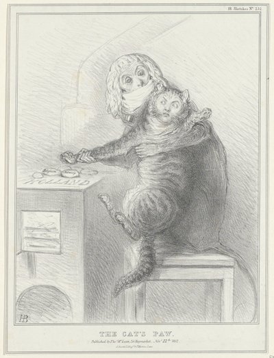Spotprent op Talleyrand en Palmerston, 1832 Kattens tass (titel på objekt) Politiska skisser (serietitel) av John Doyle