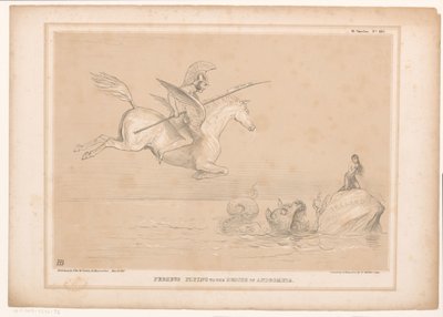 Spotprent över "Irish Railway Bill" Perseus flyger till Andromedas undsättning (titel på objektet) HB Sketches (serietitel på objekt) av John Doyle