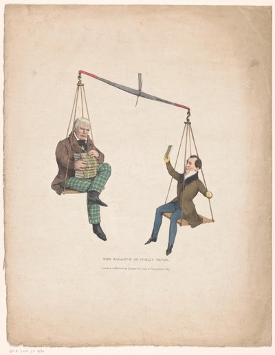 Vågen med författarna Walter Scott och Thomas Moore Balansen mellan allmänhetens gunst (titel på objekt) av John Doyle