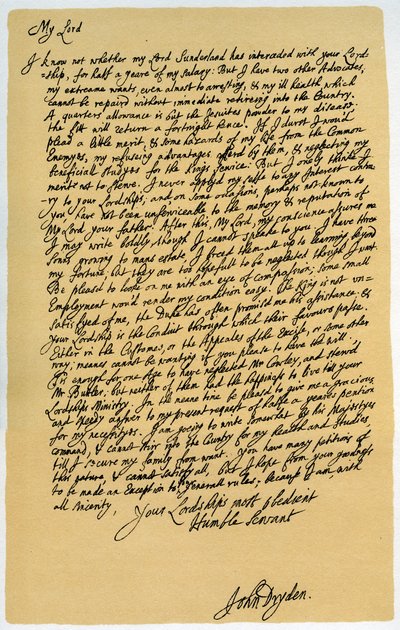 Brev från John Dryden till Laurence Hyde, c1682-1683. av John Dryden