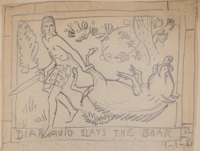 Diarmuid Slays the Boar (penna) av John Duncan