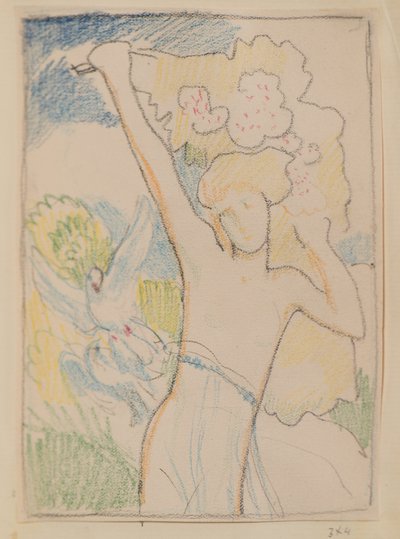 Utan titel [Kvinnofigur och duvor] (penna) av John Duncan