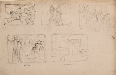 Untitled [Fem skisser av figurer] (penna) av John Duncan