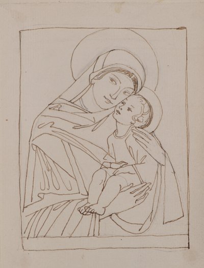 Namnlös [Jungfru och barn] (penna och bläck) av John Duncan