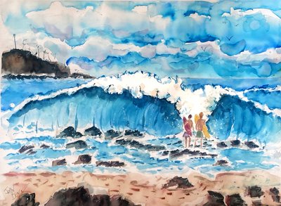Surfare på Big Wave Beach av John Dunn