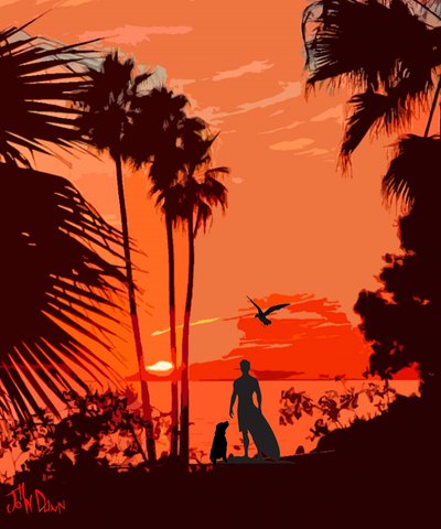 Surfer Dog – Tropisk solnedgång av John Dunn