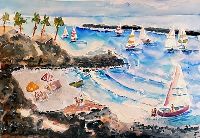 Segelbåtar på en tropisk strand av John Dunn