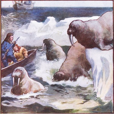 De kolossala varelserna vred sig runt med otrolig snabbhet (color litho) av John Edwin Noble