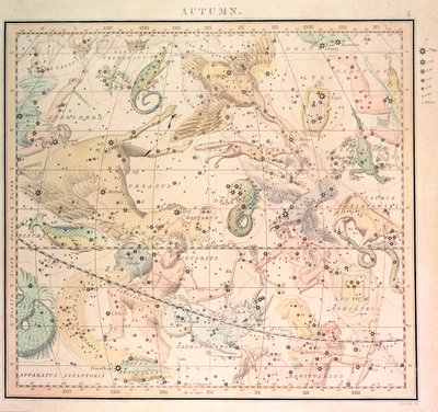 天体図：秋、干支と星の位置を示す（彫刻）スウェーデン語 av John Emslie