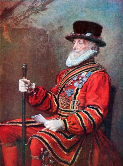 En Yeoman of the guard (färglitografi) av John Everett (after) Millais